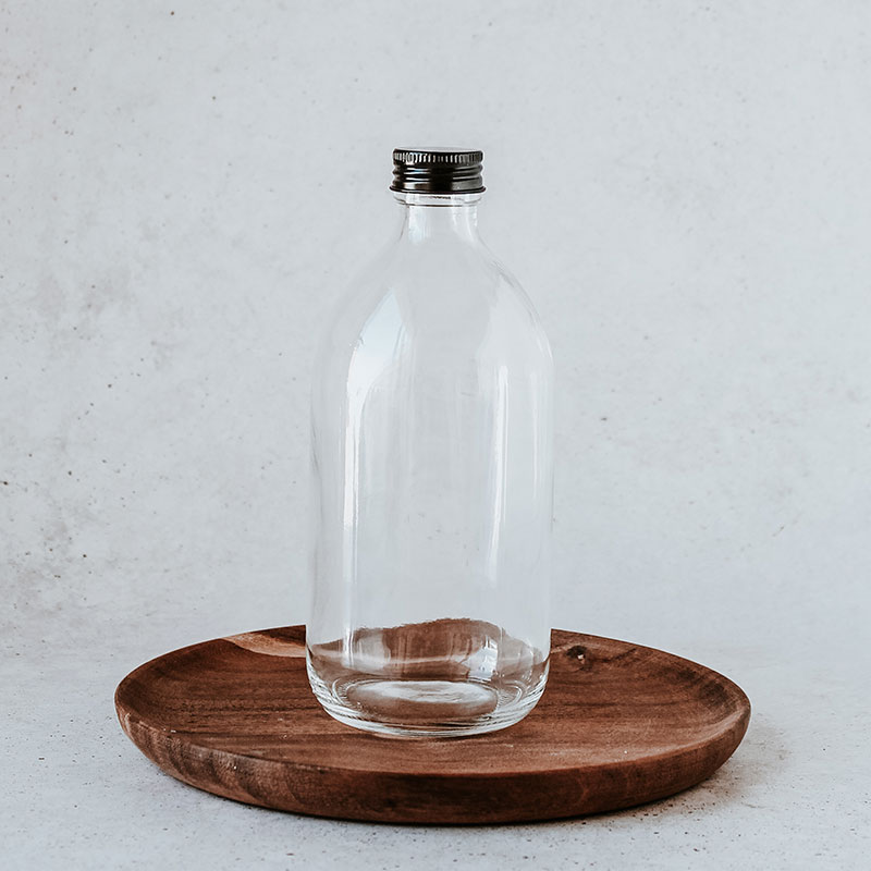 botella de vidrio transparente con tapón de rosca 500ml